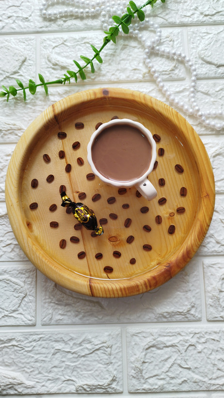سینی چوب و رزین طرح قهوه واقعی